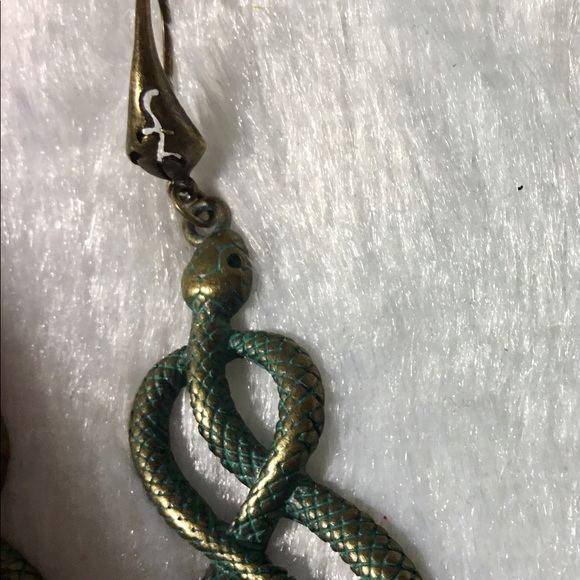 SOLD!! Verdigris Infinity Snake Earrings - Picture 6 of 15